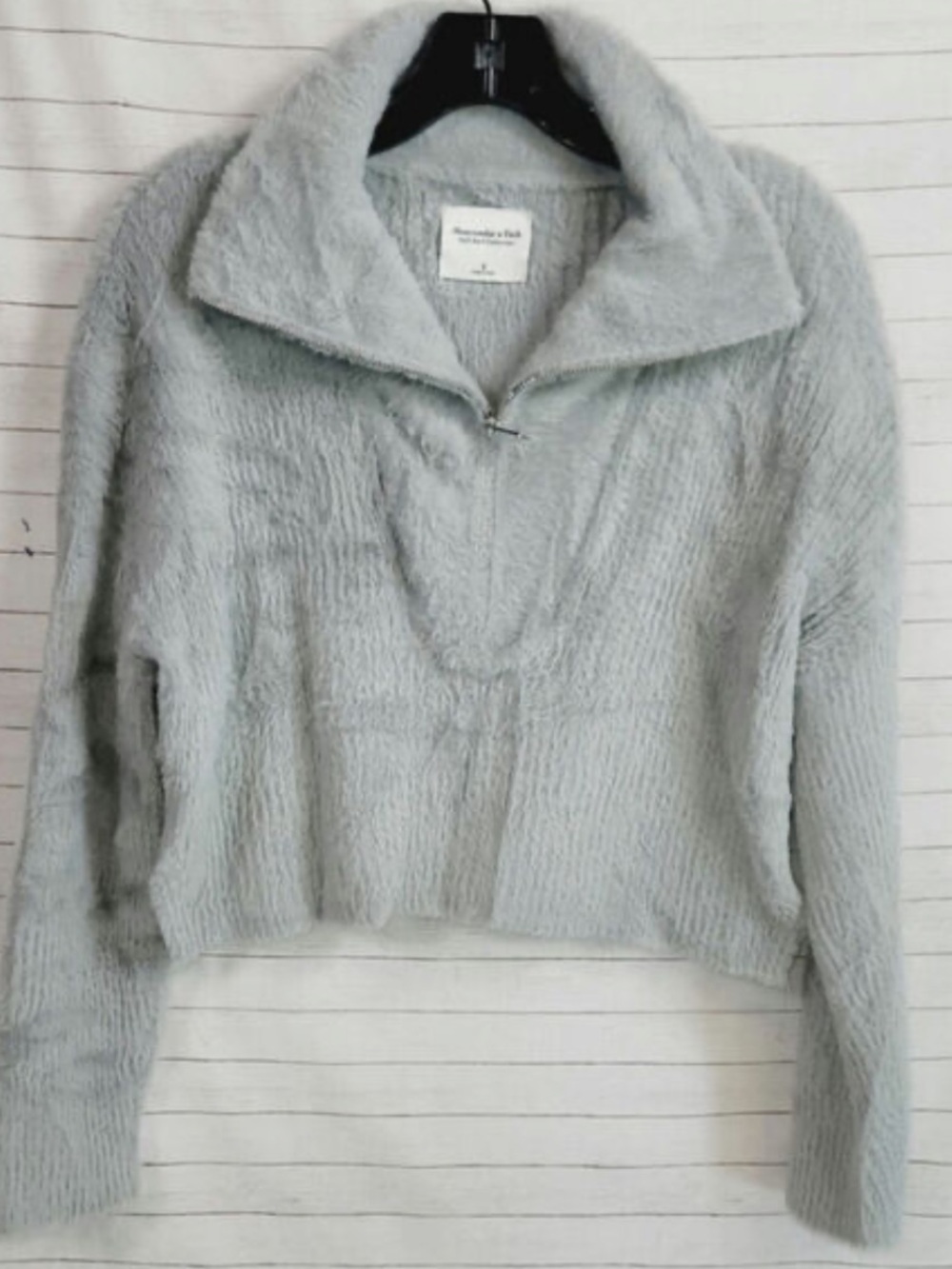 Abercrombie & Fitch Light Gray Plush Half-Zip Teddy Jacket